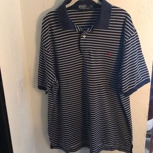 Men’s Navy & White Striped Polo